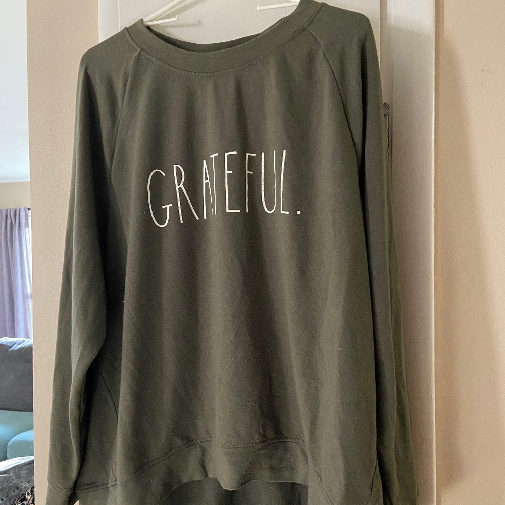 Rae Dunn Grateful olive color sweater 2x